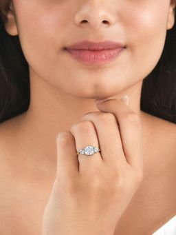 Ornate Jewels - 925 Silver Yellow Gold American Diamond Megan Markle Party Wear Ring