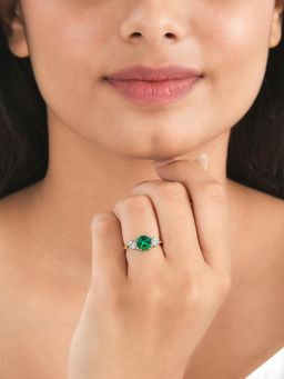 Ornate Jewels - 925 Silver Yellow Gold Green Emerald Megan Markle Party Wear Ring