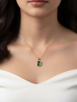 RACHIVA - 18K Gold Plated Emerald Zircon Pendant Necklace