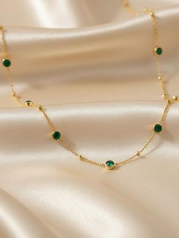 RACHIVA - 18K Gold Plated Emerald Bezel Chain Necklace Modern Design