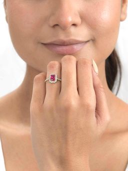 Ornate Jewels - 925 Silver Yellow Gold Red Ruby Adjustable Wedding Ring