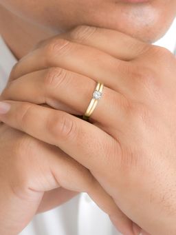 Ornate Jewels - 925 Silver Yellow Gold CZ Stone Solitaire Adjustable Wedding Ring