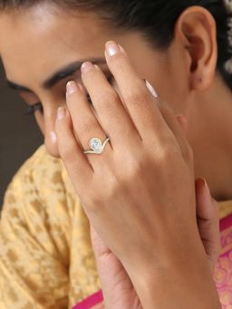 Ornate Jewels - 925 Silver Yellow Gold CZ Stone Tear Drop Wedding Adjustable Ring