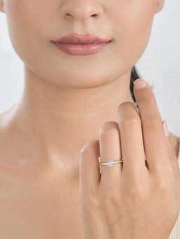 Ornate Jewels - 925 Silver Yellow Gold CZ Stone Solitaire Adjustable Wedding Ring