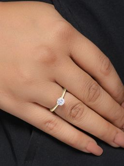 Ornate Jewels - 925 Silver Yellow Gold CZ Stone Solitaire Adjustable Wedding Ring