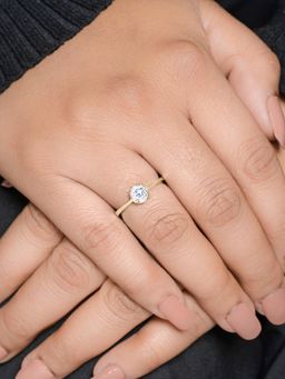 Ornate Jewels - 925 Silver Yellow Gold CZ Stone Solitaire Adjustable Wedding Ring