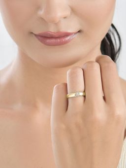 Ornate Jewels - 925 Silver Yellow Gold CZ Stone Solitaire Adjustable Wedding Ring
