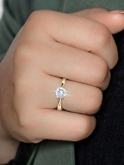 Ornate Jewels - 925 Silver Yellow Gold CZ Stone Solitaire Adjustable Wedding Ring