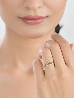 Ornate Jewels - 925 Silver Yellow Gold CZ Stone Solitaire Adjustable Wedding Ring