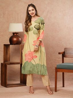 FASHOR - Yellow Floral Printed Kurta