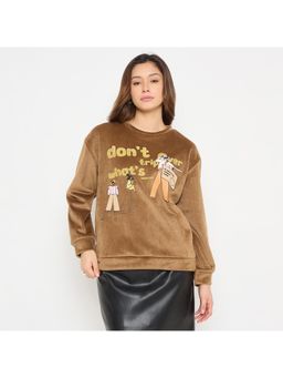 Madame - Women Brown Graphic Printed Sweatshirt