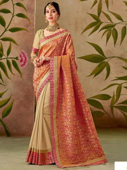 Odette - Orange Weaved Silk Designer Saree with Unstitched Blouse
