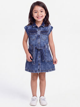 United Colors of Benetton - Blue Regular Fit Spread Collar Solid Dress with Belt