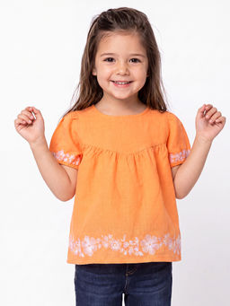United Colors of Benetton - Orange Regular Fit Round Neck Embroidered Top
