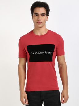 Calvin Klein - Men Maroon Cotton Typography Slim Fit T-Shirt
