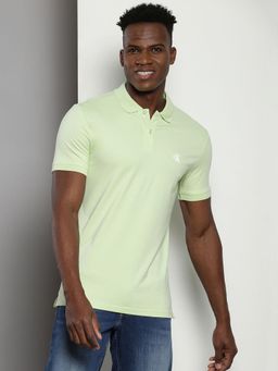 Calvin Klein - Men Green Cotton Solid Slim Fit Polo T-Shirt