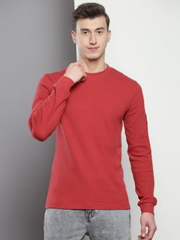 Calvin Klein - Men Maroon Cotton Solid Slim Fit T-Shirt