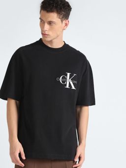 Calvin Klein - Men Black Cotton Solid Relaxed Fit T-Shirt