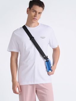 Calvin Klein - Men White Cotton Typography Boxy Fit T-Shirt