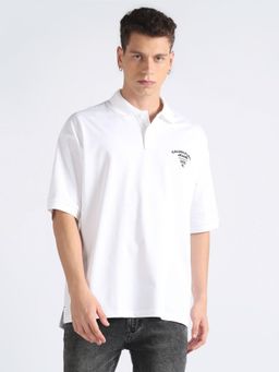 Calvin Klein - Men White Cotton Solid Boxy Fit Polo T-Shirt