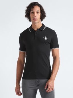 Calvin Klein - Men Black Cotton Solid Slim Fit Polo T-Shirt