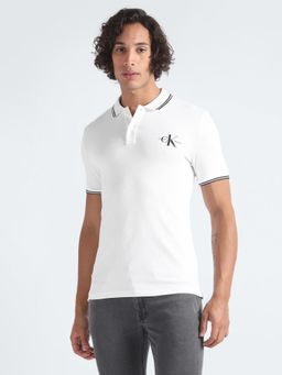Calvin Klein - Men White Cotton Solid Slim Fit Polo T-Shirt