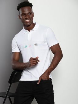 Calvin Klein - Men White Cotton Typography Slim Fit Polo T-Shirt