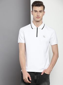 Calvin Klein - Men White Knitted Solid Regular Fit Polo T-Shirt