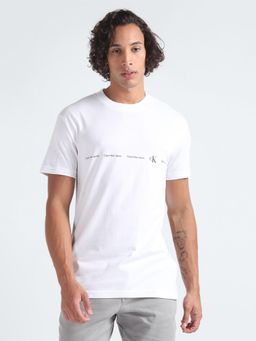 Calvin Klein - Men White Cotton Typography Regular Fit T-Shirt