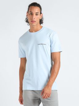 Calvin Klein - Men Blue Cotton Solid Regular Fit T-Shirt