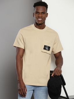 Calvin Klein - Men Beige Cotton Typography Relaxed Fit T-Shirt