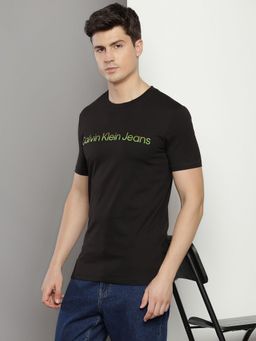 Calvin Klein - Men Black Cotton Typography Slim Fit T-Shirt