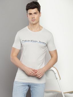 Calvin Klein - Men Grey Cotton Typography Slim Fit T-Shirt