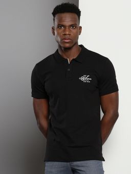 Calvin Klein - Men Black Cotton Solid Slim Fit Polo T-Shirt