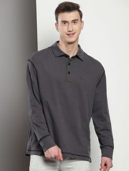 Calvin Klein - Men Grey Cotton Solid Oversized Fit Polo T-Shirt
