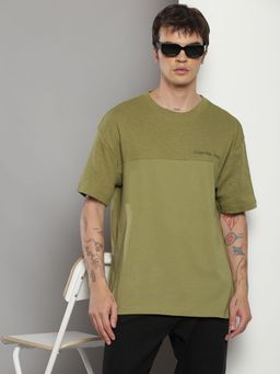 Calvin Klein - Men Olive Cotton Self Design Relaxed Fit T-Shirt