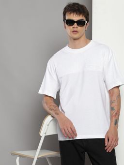 Calvin Klein - Men White Cotton Self Design Relaxed Fit T-Shirt