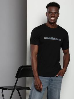 Calvin Klein - Men Black Cotton Typography Slim Fit T-Shirt