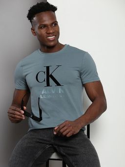 Calvin Klein - Men Blue Cotton Typography Slim Fit T-Shirt