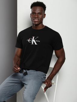 Calvin Klein - Men Black Cotton Typography Slim Fit T-Shirt
