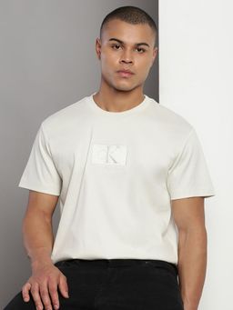 Calvin Klein - Men Cream Cotton Typography Slim Fit T-Shirt