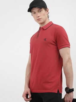 Calvin Klein - Men Maroon Cotton Solid Regular Fit Polo T-Shirt