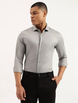United Colors of Benetton - Slim Fit Cut Away Solid Grey Formal Shirt