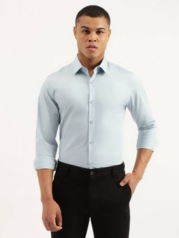 United Colors of Benetton - Slim Fit Spread Collar Solid Blue Formal Shirt