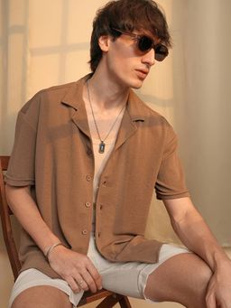 Campus Sutra - Men's Brown Solid Oversized Casual Shirt