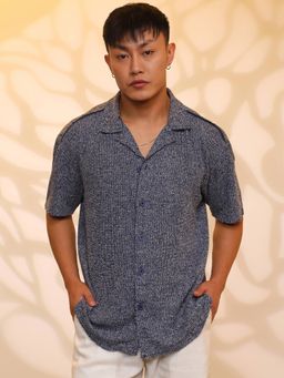 Campus Sutra - Men's Navy Blue Collar Oversized Casual Shirt