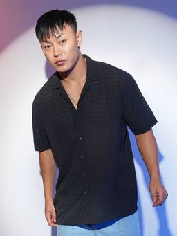 Campus Sutra - Men's Midnight Black Oversized Woven Casual Shirt