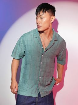 Campus Sutra - Men's Sea Green Tactile Oversized Casual Shirt