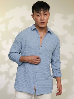 Campus Sutra - Men's Blue Spread Collar Oversized Casual Shirt