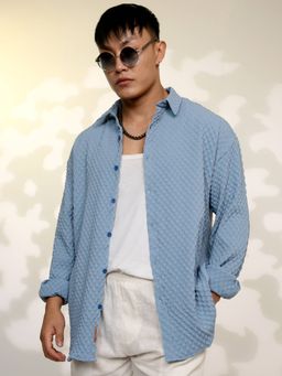 Campus Sutra - Men's Blue Spread Collar Oversized Casual Shirt